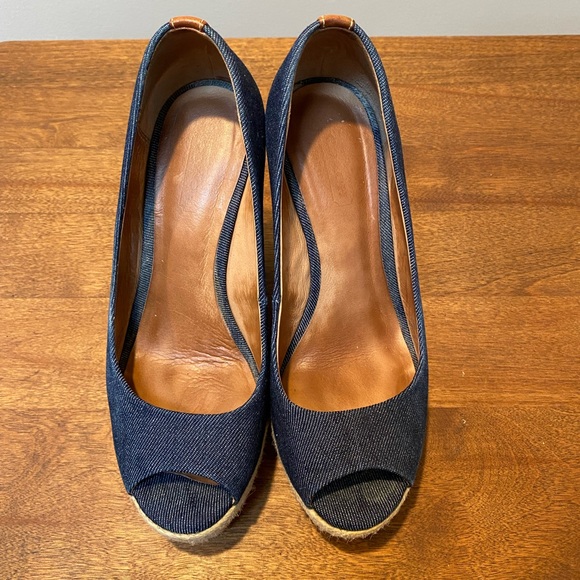 COACH Espadrilles Denim Wedge w/peep toe Size 5B - Picture 1 of 6